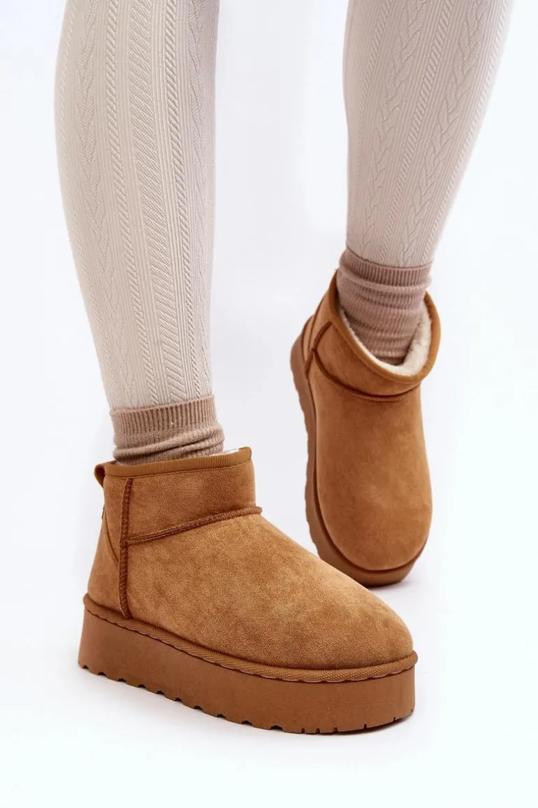 Śniegowce Damskie Na Platformie Ocieplane Futerkiem Camel Xamella