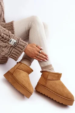 Śniegowce Damskie Na Platformie Ocieplane Futerkiem Camel Xamella