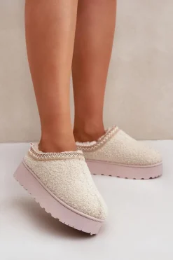 Śniegowce Damskie Na Platformie Z Haftem Jasnobeżowe Tirissa