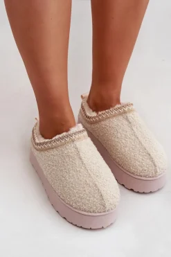 Śniegowce Damskie Na Platformie Z Haftem Jasnobeżowe Tirissa