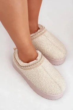 Śniegowce Damskie Na Platformie Z Haftem Jasnobeżowe Tirissa