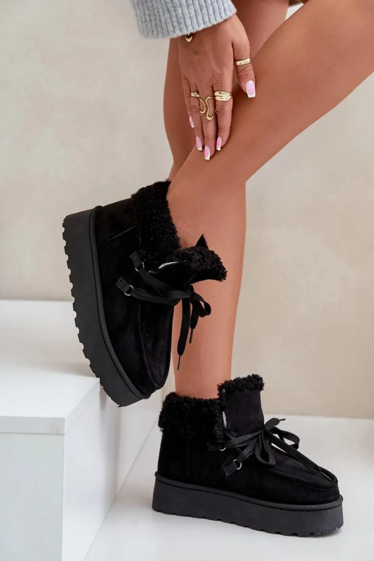 Śniegowce Damskie Na Platformie Z Futerkiem Typu Branek Czarne Ciabellae