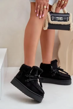 Śniegowce Damskie Na Platformie Z Futerkiem Typu Branek Czarne Ciabellae