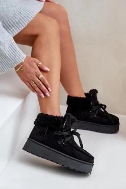 Śniegowce Damskie Na Platformie Z Futerkiem Typu Branek Czarne Ciabellae