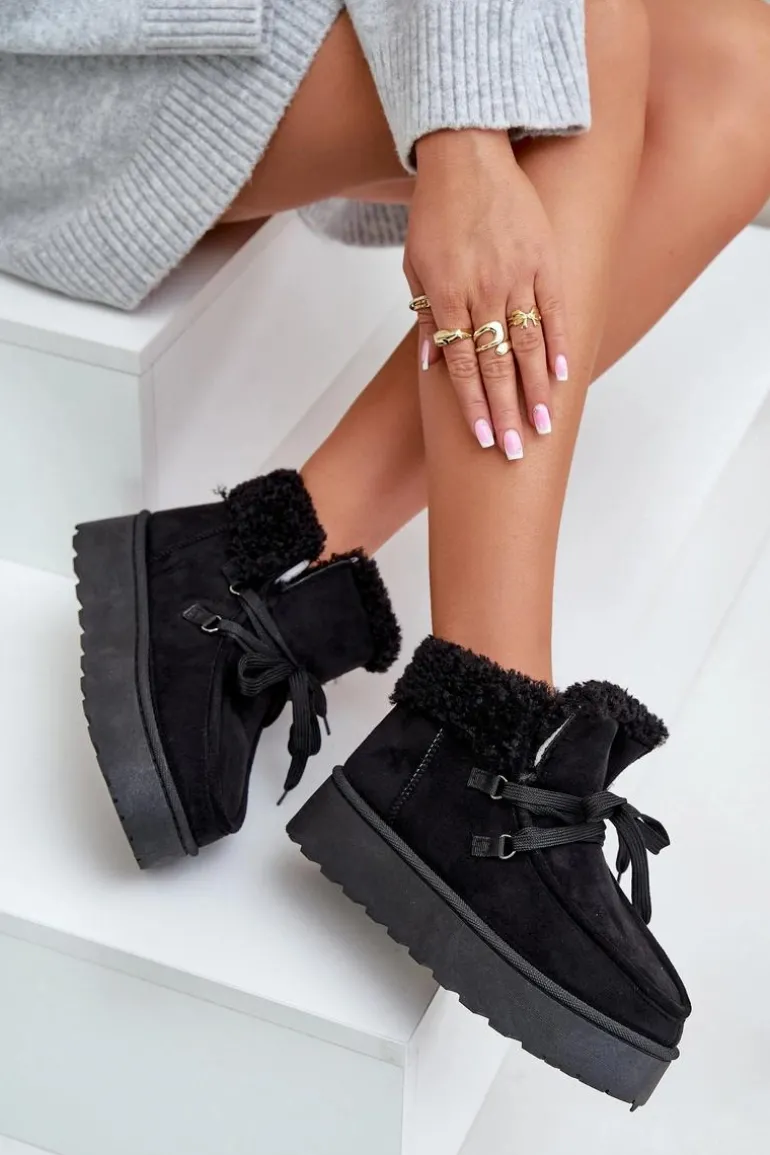 Śniegowce Damskie Na Platformie Z Futerkiem Typu Branek Czarne Ciabellae