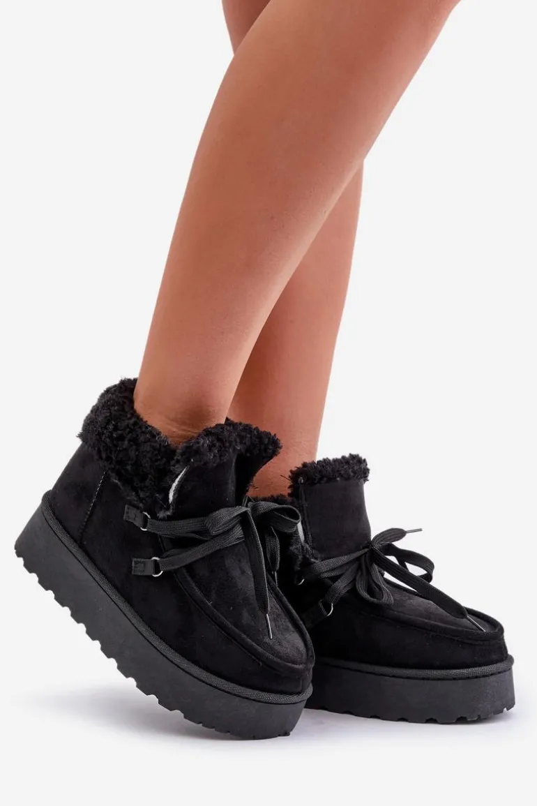 Śniegowce Damskie Na Platformie Z Futerkiem Typu Branek Czarne Ciabellae