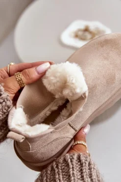 Śniegowce Damskie Na Platformie Z Elastycznymi Wstawkami Jasnobeżowe Rialine