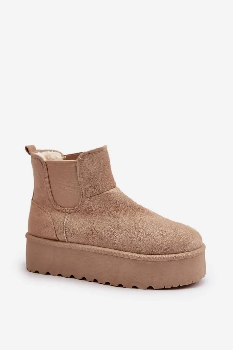 Śniegowce Damskie Na Platformie Z Elastycznymi Wstawkami Jasnobeżowe Rialine