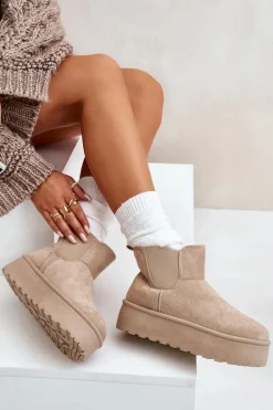 Śniegowce Damskie Na Platformie Z Elastycznymi Wstawkami Jasnobeżowe Rialine