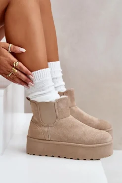 Śniegowce Damskie Na Platformie Z Elastycznymi Wstawkami Jasnobeżowe Rialine