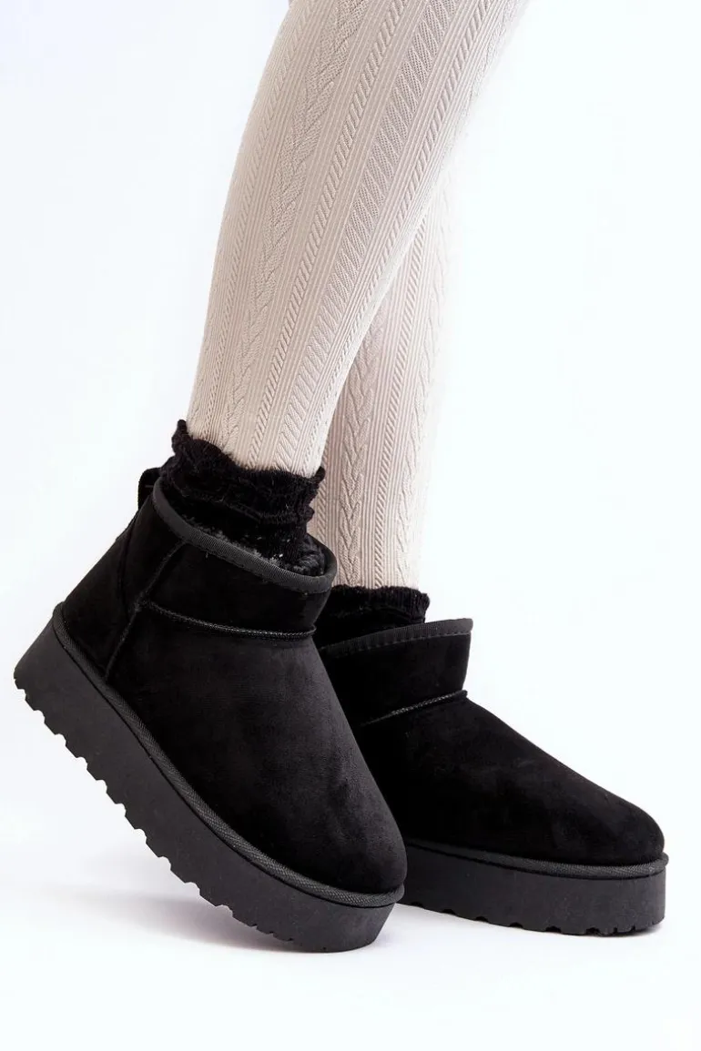 Śniegowce Damskie Na Platformie Ocieplane Futerkiem Czarne Xamella