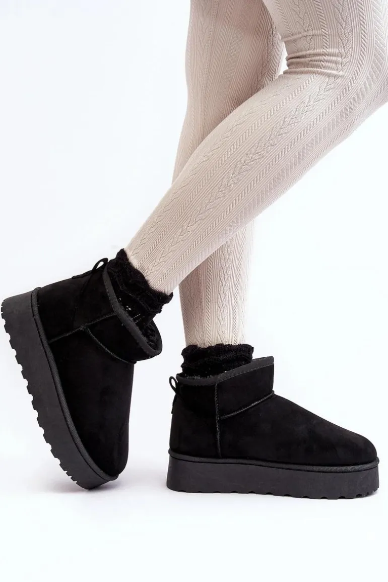 Śniegowce Damskie Na Platformie Ocieplane Futerkiem Czarne Xamella