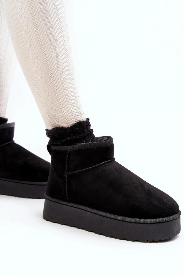 Śniegowce Damskie Na Platformie Ocieplane Futerkiem Czarne Xamella