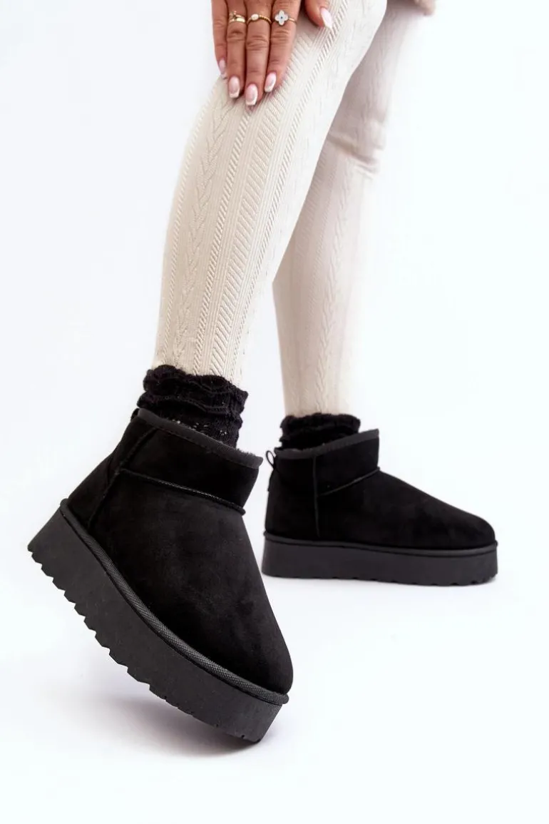 Śniegowce Damskie Na Platformie Ocieplane Futerkiem Czarne Xamella