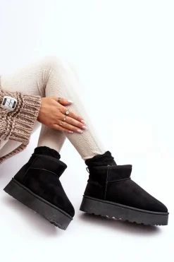 Śniegowce Damskie Na Platformie Ocieplane Futerkiem Czarne Xamella