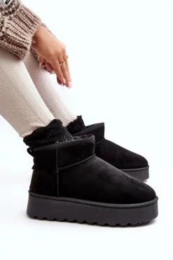 Śniegowce Damskie Na Platformie Ocieplane Futerkiem Czarne Xamella