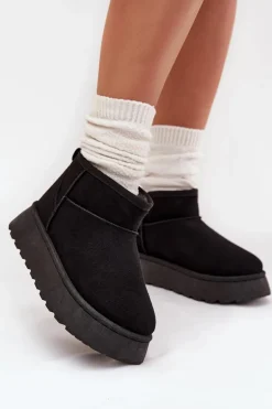 Śniegowce Damskie Na Platformie Ocieplane Futerkiem Czarne Vesirae