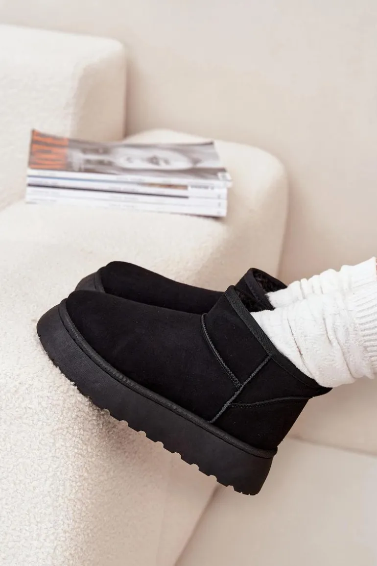 Śniegowce Damskie Na Platformie Ocieplane Futerkiem Czarne Vesirae