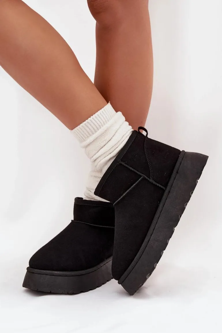 Śniegowce Damskie Na Platformie Ocieplane Futerkiem Czarne Vesirae