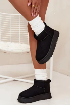 Śniegowce Damskie Na Platformie Ocieplane Futerkiem Czarne Vesirae