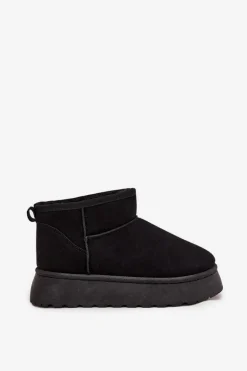 Śniegowce Damskie Na Platformie Ocieplane Futerkiem Czarne Vesirae