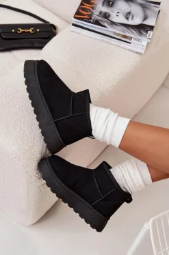 Śniegowce Damskie Na Platformie Ocieplane Futerkiem Czarne Vesirae