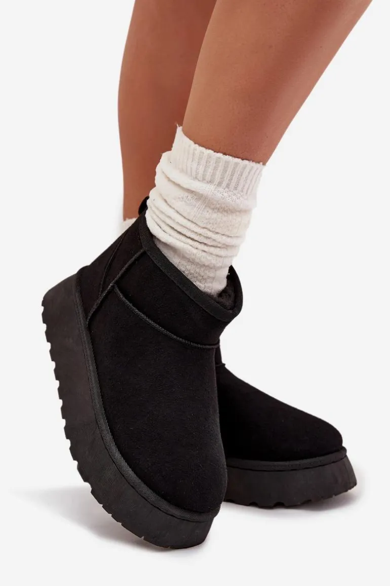 Śniegowce Damskie Na Platformie Ocieplane Futerkiem Czarne Vesirae