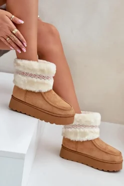 Śniegowce Damskie Na Platformie Z Futerkiem I Wzorem Camel Deepanti