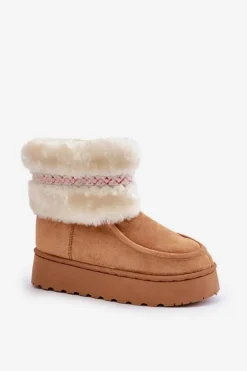 Śniegowce Damskie Na Platformie Z Futerkiem I Wzorem Camel Deepanti