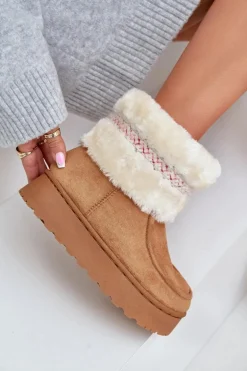 Śniegowce Damskie Na Platformie Z Futerkiem I Wzorem Camel Deepanti