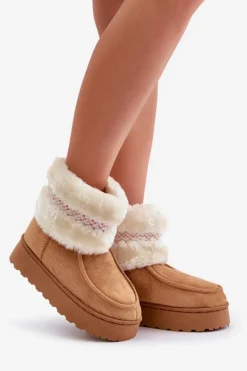 Śniegowce Damskie Na Platformie Z Futerkiem I Wzorem Camel Deepanti