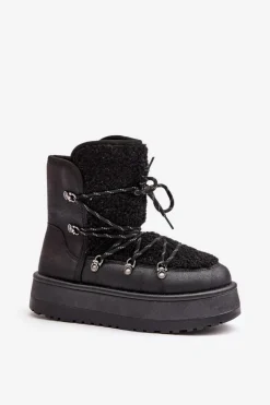 Śniegowce Damskie Na Platformie Z Wiązaniem Czarne Riaviana