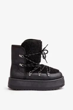 Śniegowce Damskie Na Platformie Z Wiązaniem Czarne Riaviana
