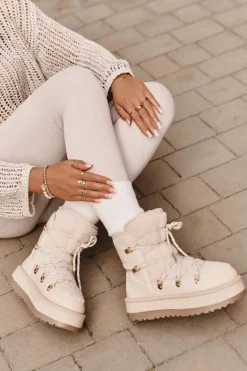 Śniegowce Damskie Na Platformie Z Wiązaniem Jasnobeżowe Riaviana