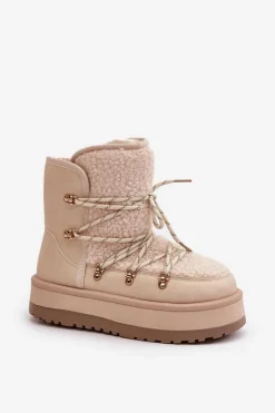 Śniegowce Damskie Na Platformie Z Wiązaniem Jasnobeżowe Riaviana