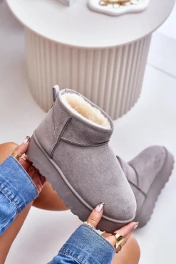 Śniegowce Damskie Na Platformie Ocieplane Futerkiem Szare Xamella