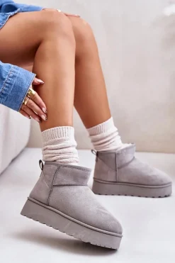 Śniegowce Damskie Na Platformie Ocieplane Futerkiem Szare Xamella