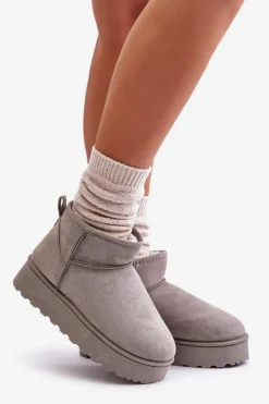 Śniegowce Damskie Na Platformie Ocieplane Futerkiem Szare Xamella