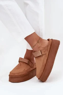 Śniegowce Damskie Na Platformie Z Rzepem Camel Jorielle