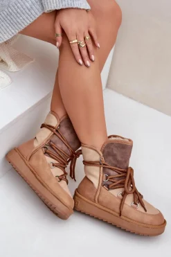 Śniegowce Damskie Na Platformie Z Wiązaniem D.Franklin DFSH370013 Camel