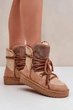 Śniegowce Damskie Na Platformie Z Wiązaniem D.Franklin DFSH370013 Camel