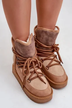 Śniegowce Damskie Na Platformie Z Wiązaniem D.Franklin DFSH370013 Camel