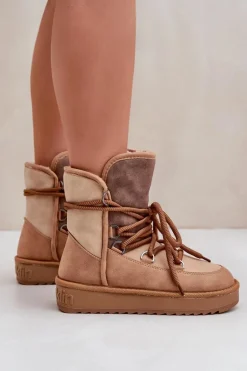 Śniegowce Damskie Na Platformie Z Wiązaniem D.Franklin DFSH370013 Camel