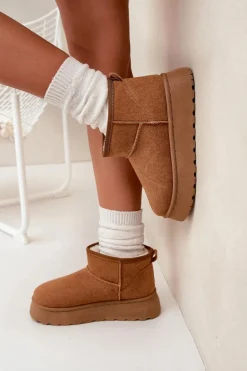 Śniegowce Damskie Na Platformie Ocieplane Futerkiem Camel Vesirae