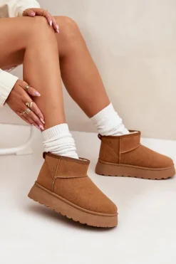 Śniegowce Damskie Na Platformie Ocieplane Futerkiem Camel Vesirae