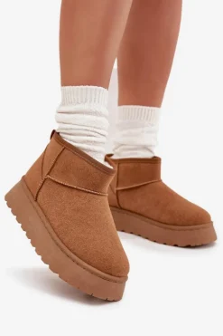 Śniegowce Damskie Na Platformie Ocieplane Futerkiem Camel Vesirae