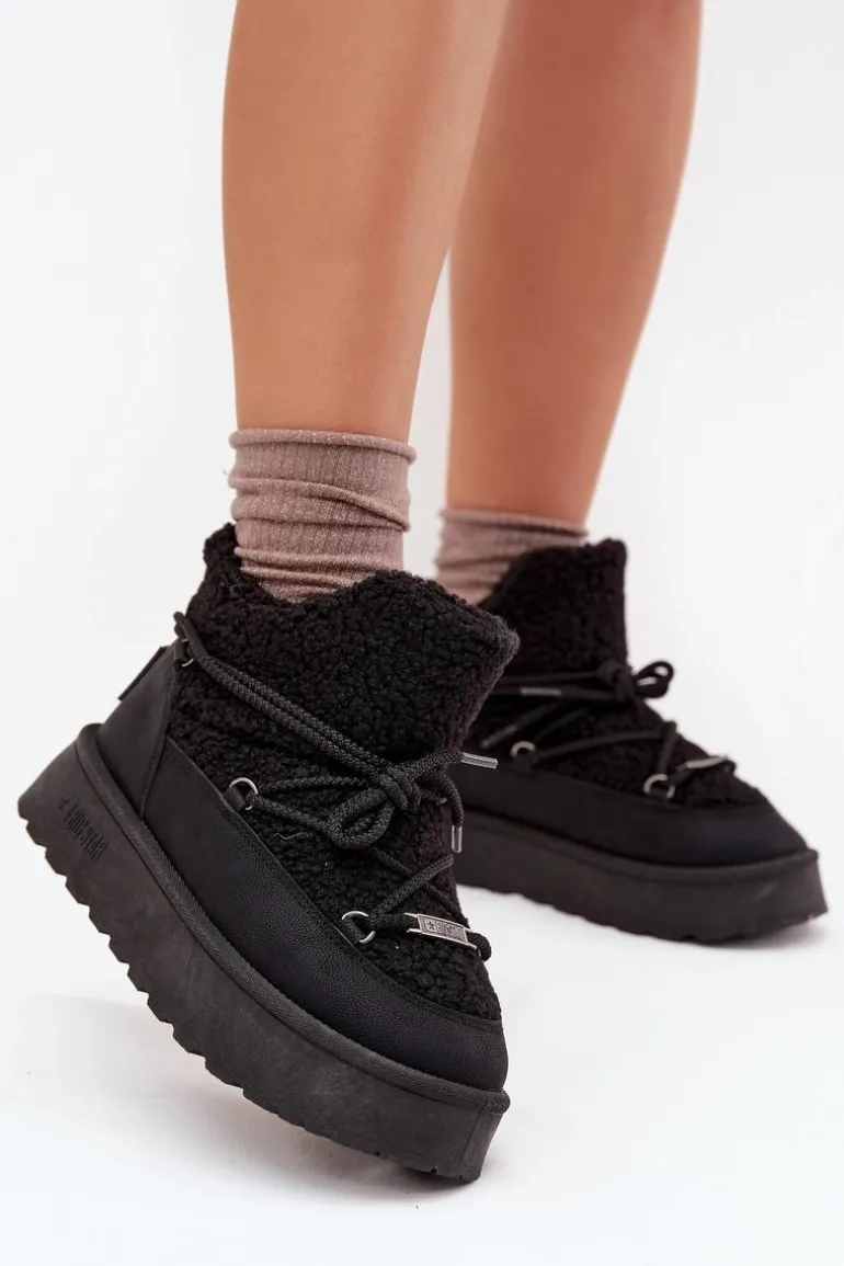 Śniegowce Damskie Na Platformie Z Futerkiem Typu Baranek Big Star SS274109 Czarne
