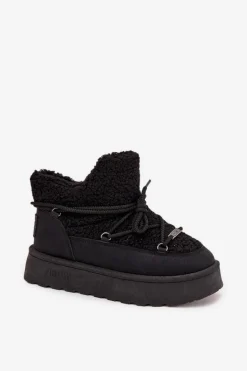 Śniegowce Damskie Na Platformie Z Futerkiem Typu Baranek Big Star SS274109 Czarne