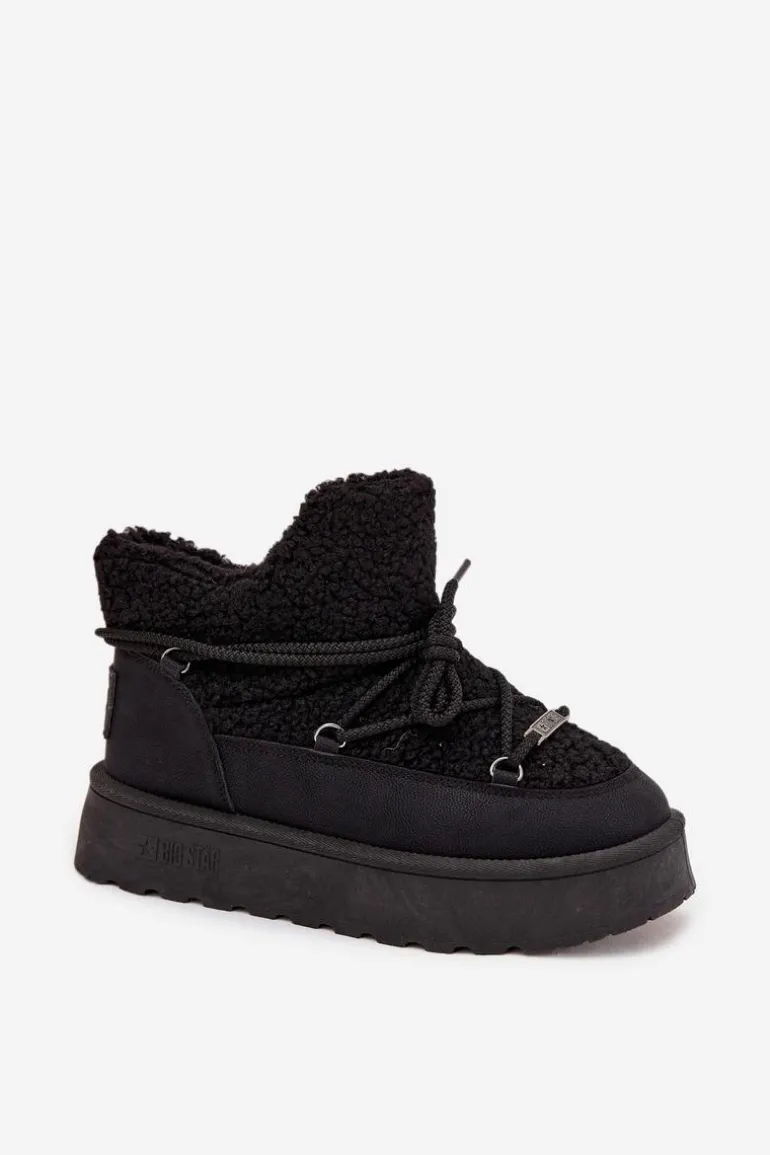 Śniegowce Damskie Na Platformie Z Futerkiem Typu Baranek Big Star SS274109 Czarne