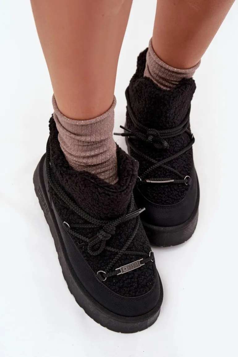 Śniegowce Damskie Na Platformie Z Futerkiem Typu Baranek Big Star SS274109 Czarne